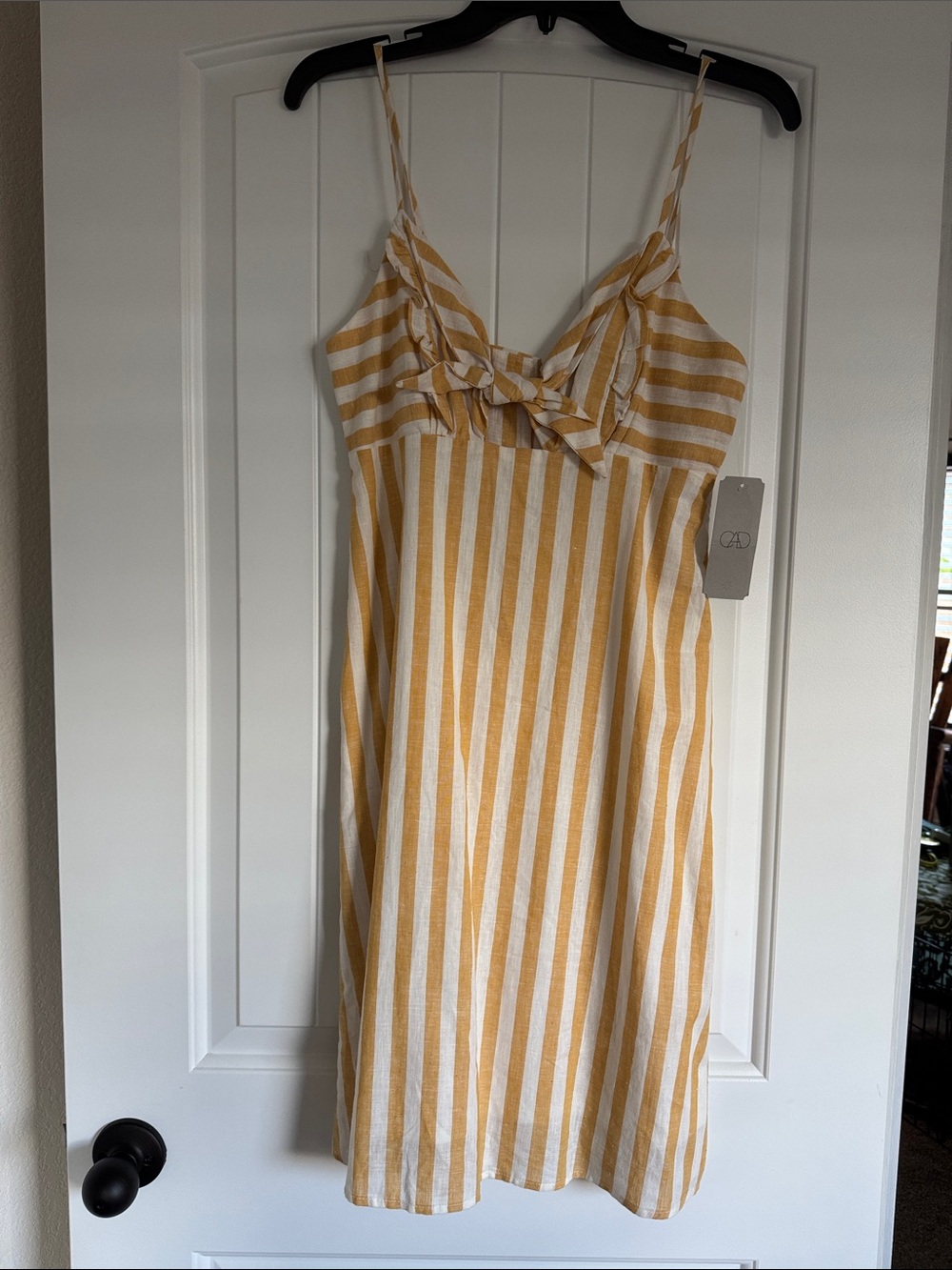 CAD Yellow and White Striped Tie-Front Mini Dress